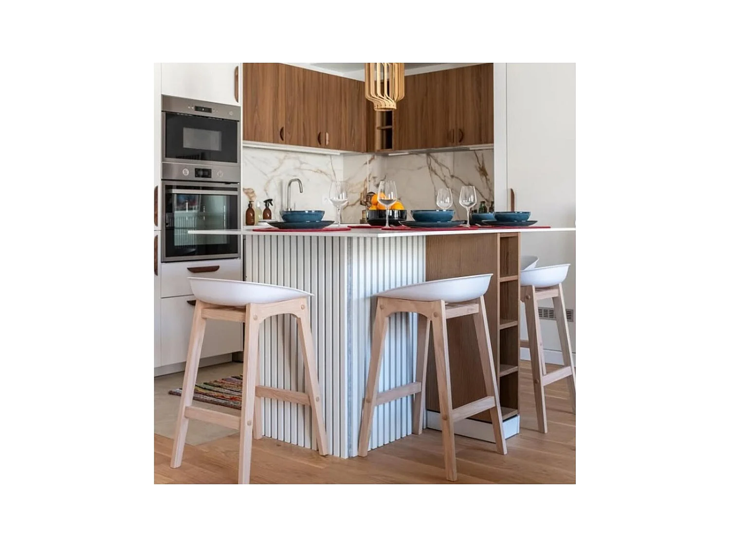 Satz von 65 cm RIVA Barhockern aus Holz