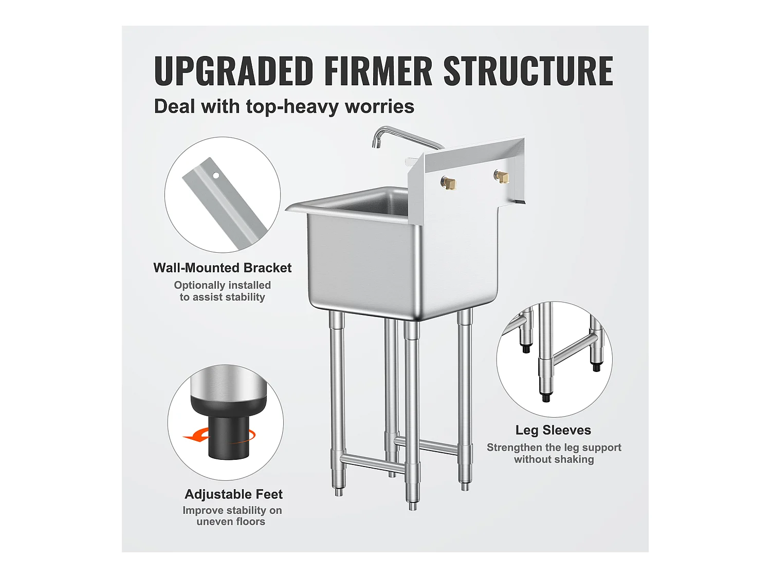 Évier Utilitaire, SucceBuy Évier Utilitaire et de Préparation 45.7x104.1CM 1 Compartiment avec Dosseret en Acier Inoxydable