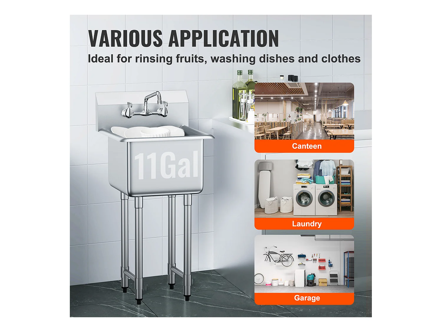 Évier Utilitaire, SucceBuy Évier Utilitaire et de Préparation 45.7x104.1CM 1 Compartiment avec Dosseret en Acier Inoxydable