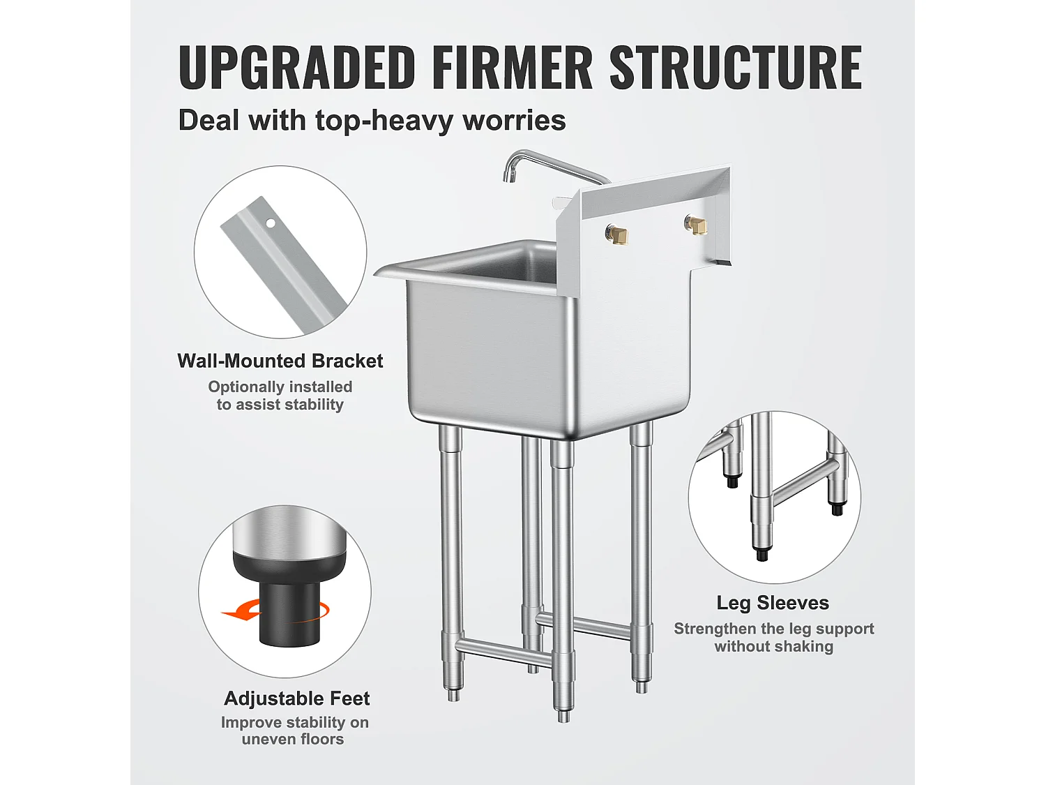 Évier Utilitaire, SucceBuy Évier Utilitaire et de Préparation 45.7x104.1CM 1 Compartiment avec Dosseret en Acier Inoxydable