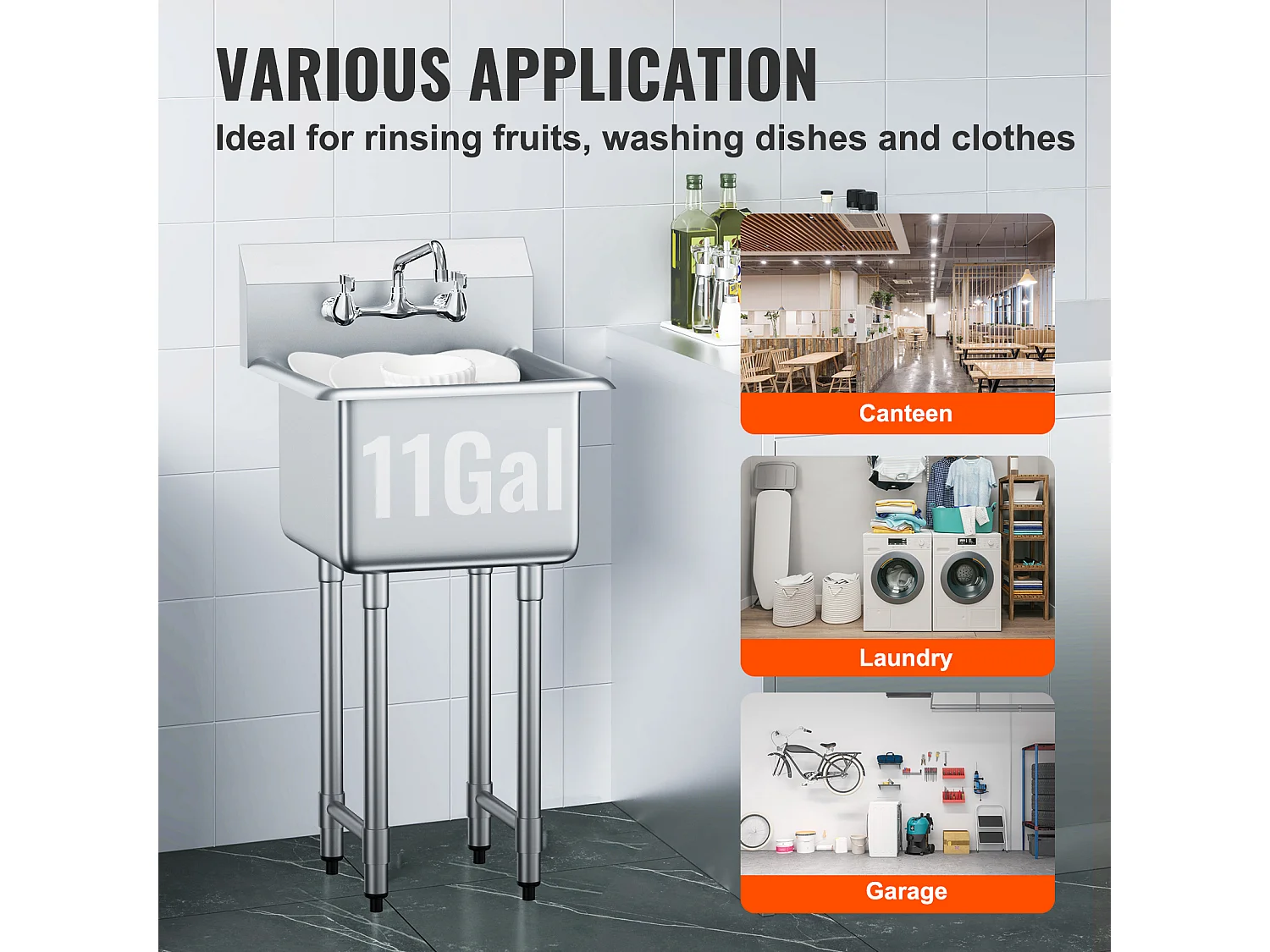 Évier Utilitaire, SucceBuy Évier Utilitaire et de Préparation 45.7x104.1CM 1 Compartiment avec Dosseret en Acier Inoxydable