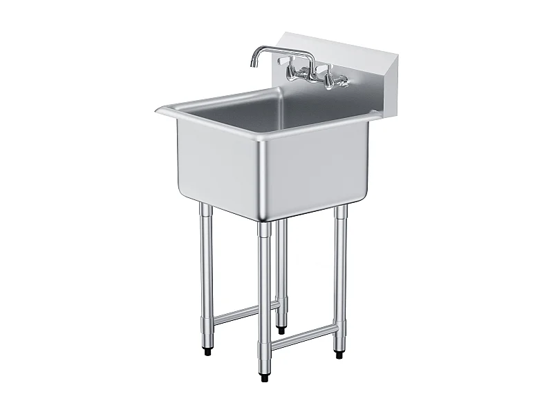 Utility Sink, SucceBuy 53.3x104.1CM 1-compartiment Utility en Prep Sink met Roestvrijstalen Achterwand
