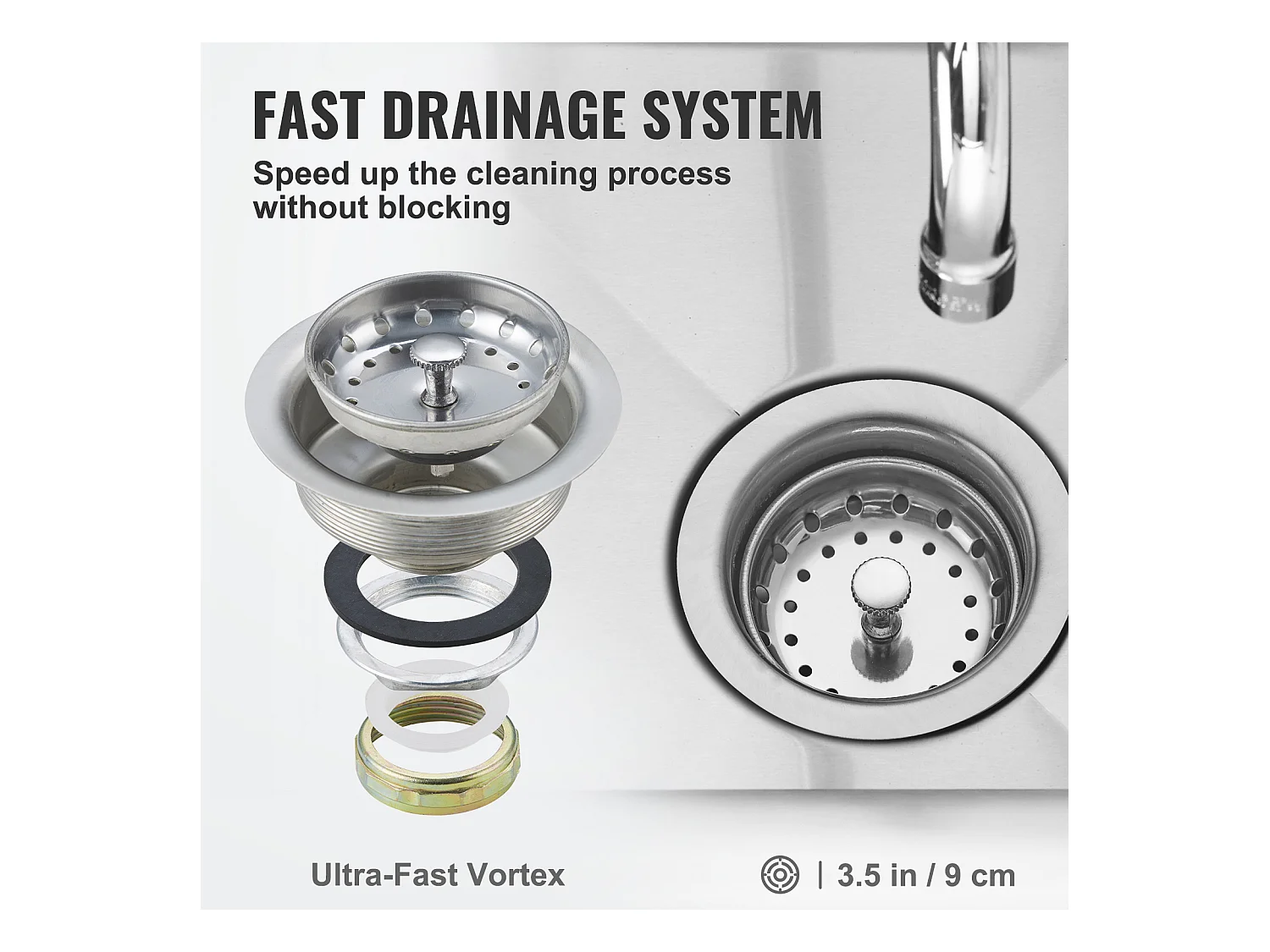 Évier Utilitaire, SucceBuy Évier Utilitaire et de Préparation 53.3x104.1CM 1 Compartiment avec Dosseret en Acier Inoxydable