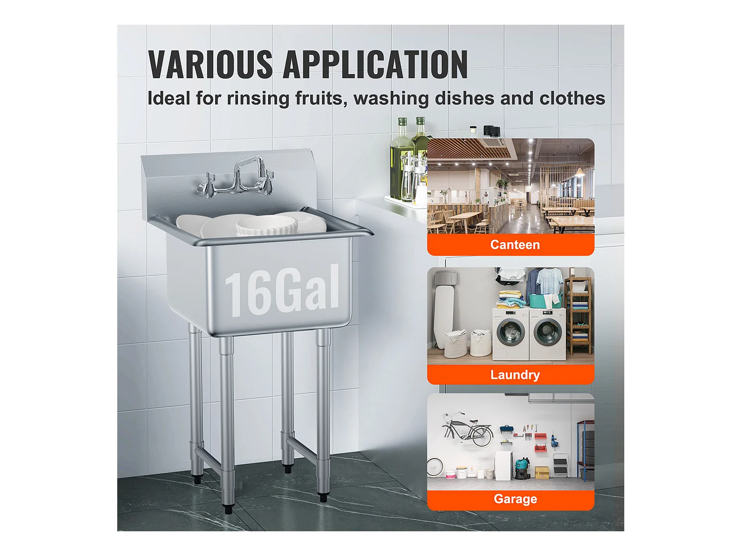 Évier Utilitaire, SucceBuy Évier Utilitaire et de Préparation 53.3x104.1CM 1 Compartiment avec Dosseret en Acier Inoxydable