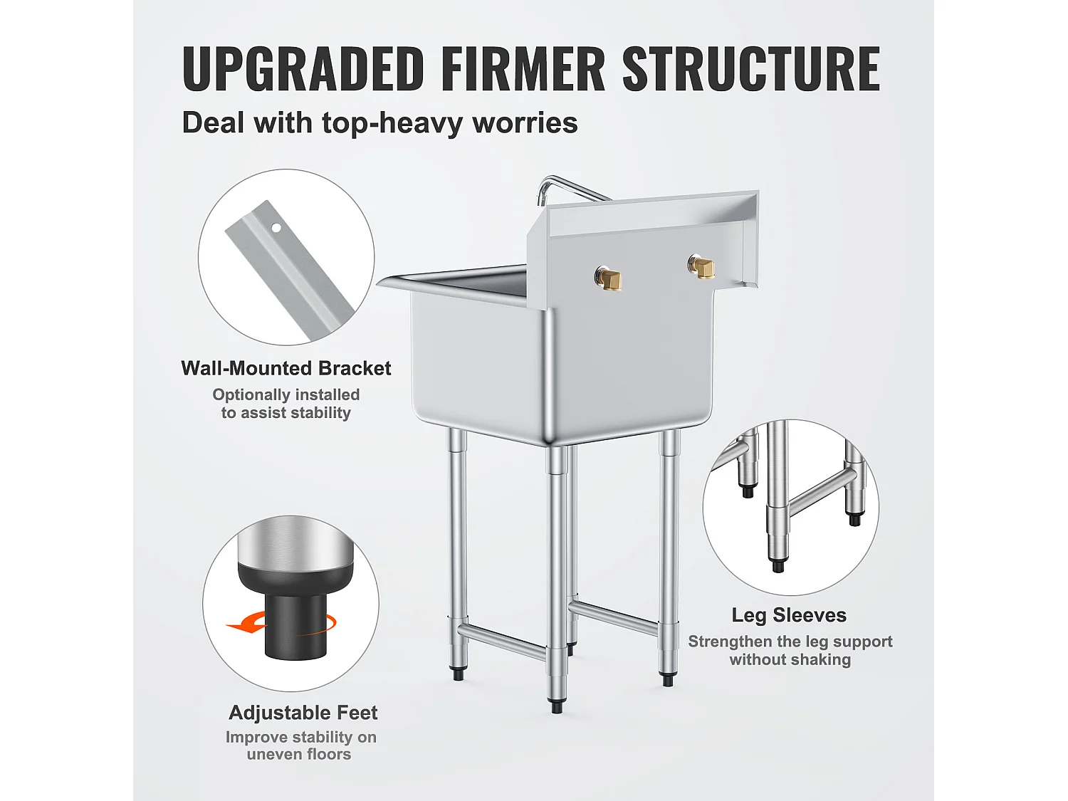 Zlew Gospodarczy, SucceBuy 53.3x104.1CM 1 Komora Zlew Gospodarczy i Przygotowawczy ze Stalowym Panelem Tylnym