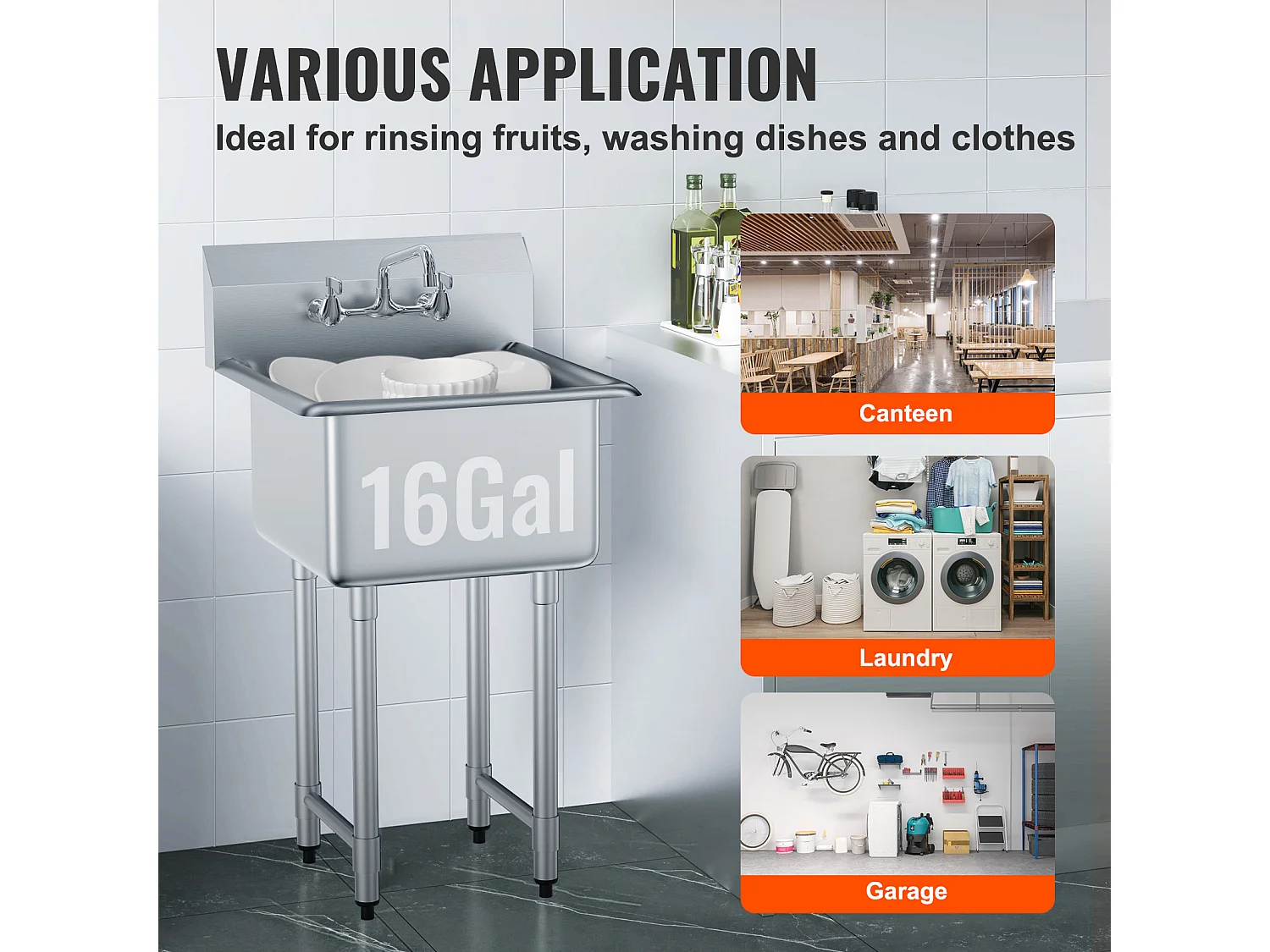 Zlew Gospodarczy, SucceBuy 53.3x104.1CM 1 Komora Zlew Gospodarczy i Przygotowawczy ze Stalowym Panelem Tylnym