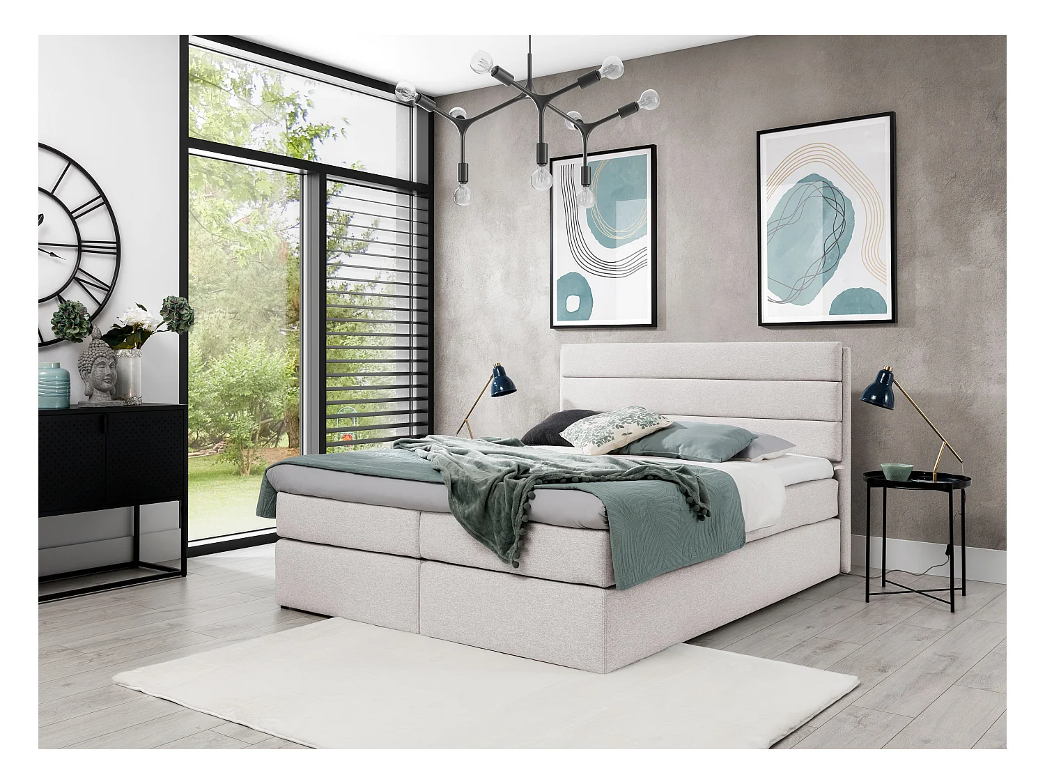 AX LIVING Boxspringbett 160x200 mit Matratze und Topper Sequoio Crème