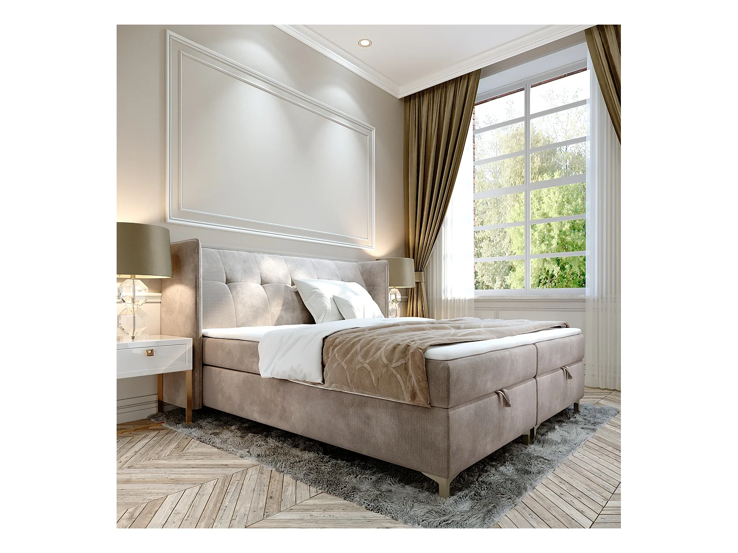 AX LIVING Boxspringbett 180x200 mit Bettkasten Salvio in Creme