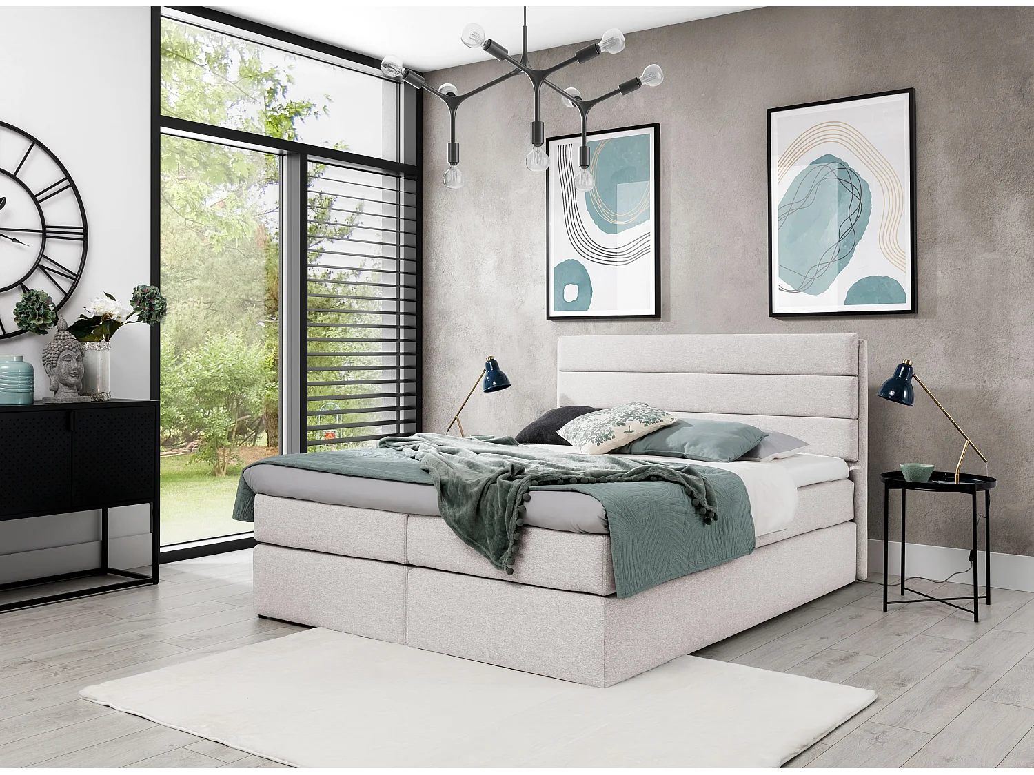 AX LIVING lit boxspring 180x200 avec matelas et surmatelas Sequoio crème