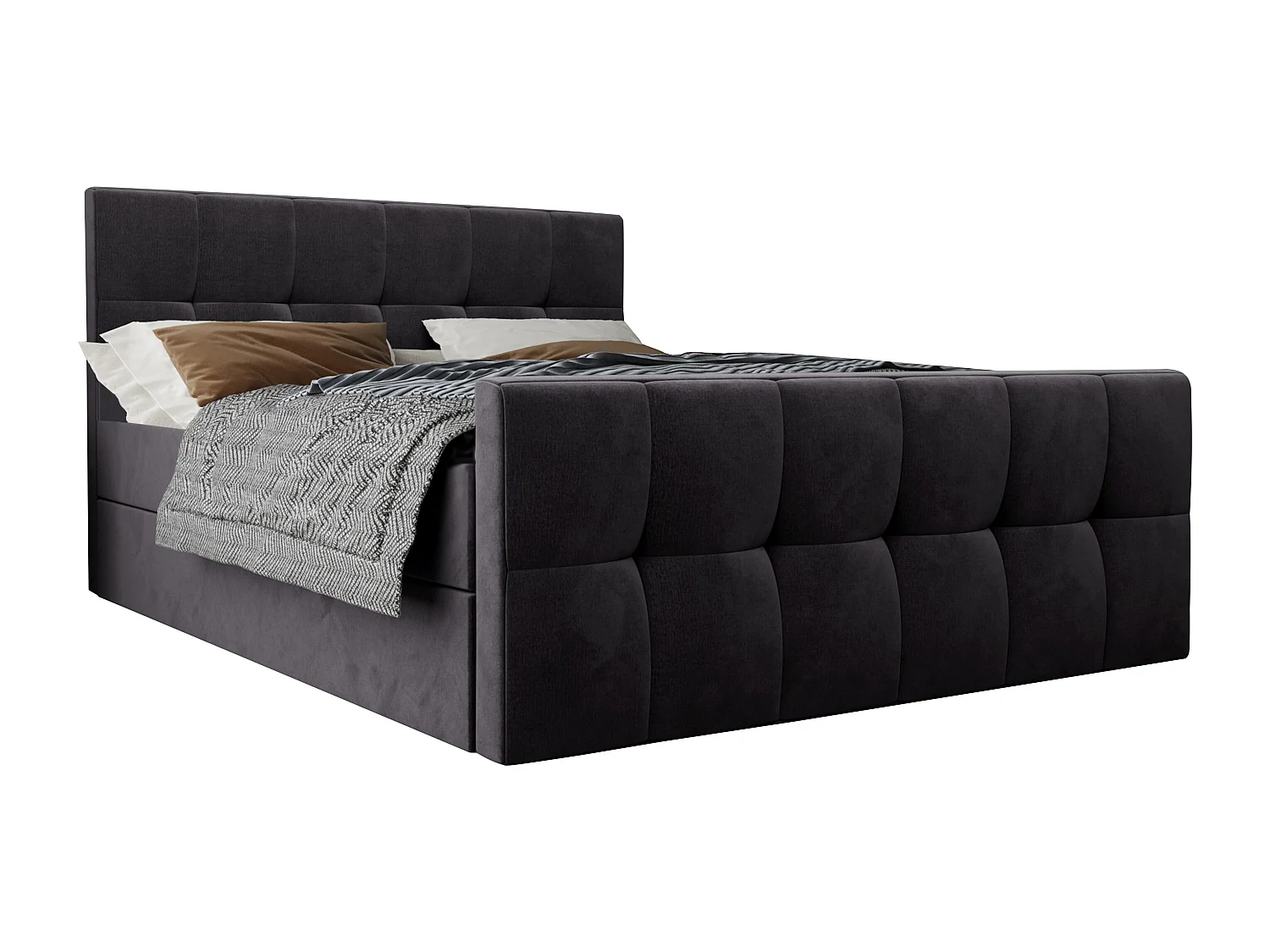 AX LIVING lit boxspring 140x200 avec coffre de rangement Settlio en gris style sans surmatelas