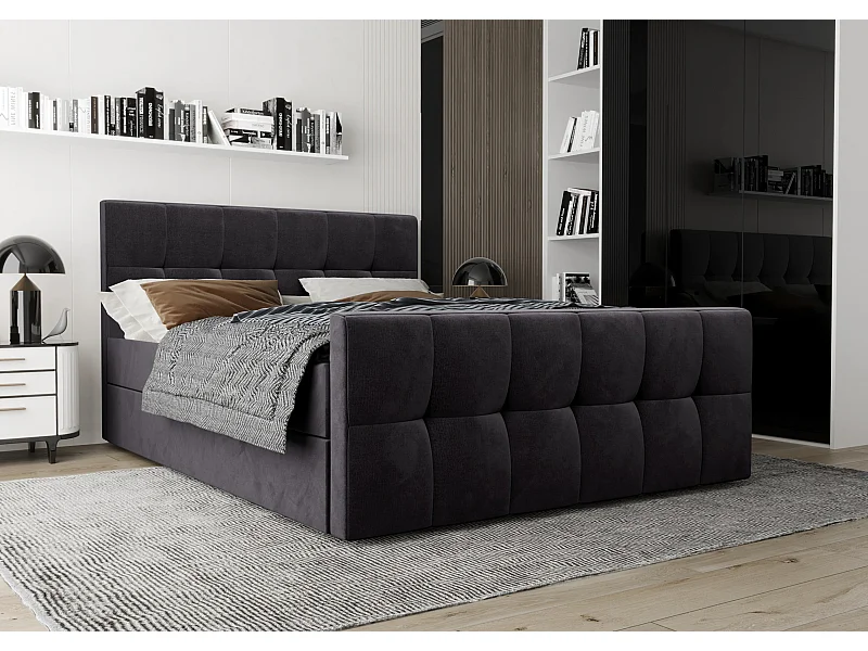 AX LIVING Boxspringbett 140x200 mit Bettkasten Settlio in Grau Stil