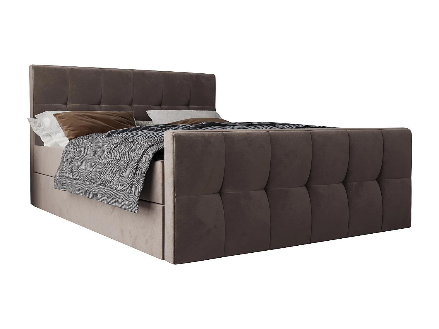 AX LIVING lit boxspring 140x200 avec coffre de rangement Settlio en brun style sans surmatelas