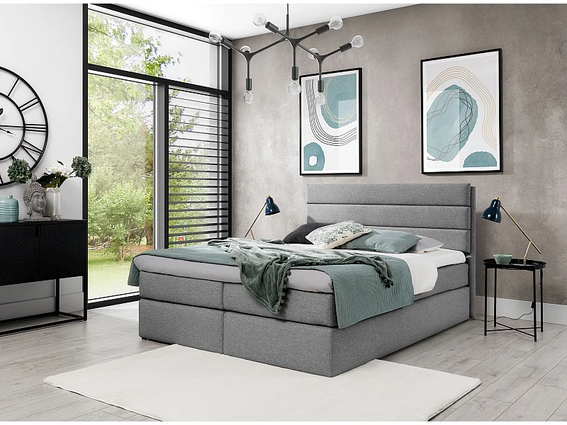 AX LIVING Boxspringbett 180x200 mit Matratze und Topper Sequoio Grau