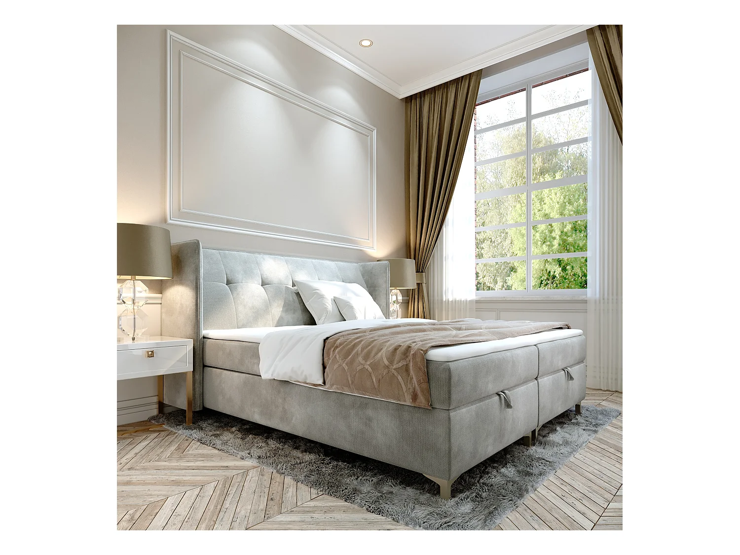 AX LIVING Boxspringbett 160x200 mit Bettkasten Salvio in Hellgrau