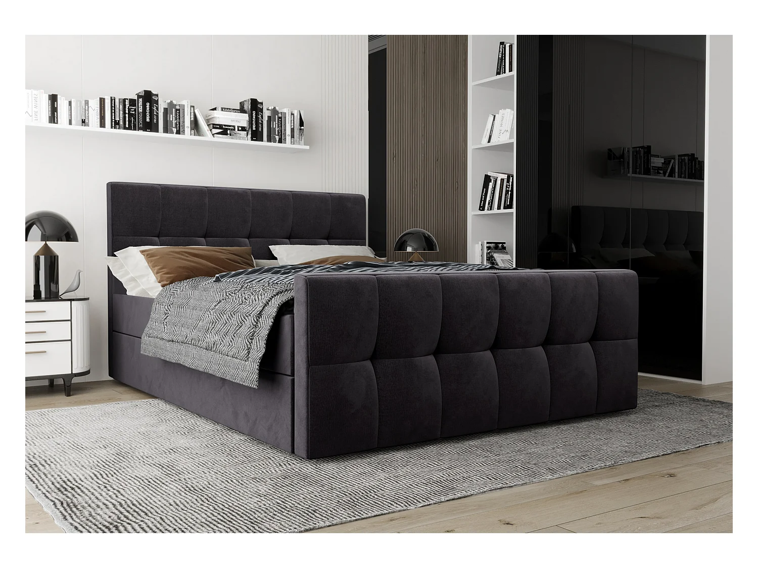 AX LIVING Boxspringbett 160x200 mit Bettkasten Settlio in Grau Stil
