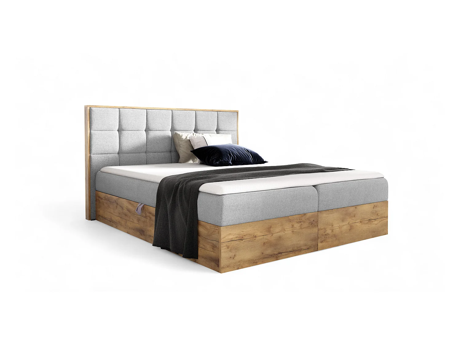 AX LIVING Boxspringbett 160x200 mit Bettkasten Vendio in Hellgrau