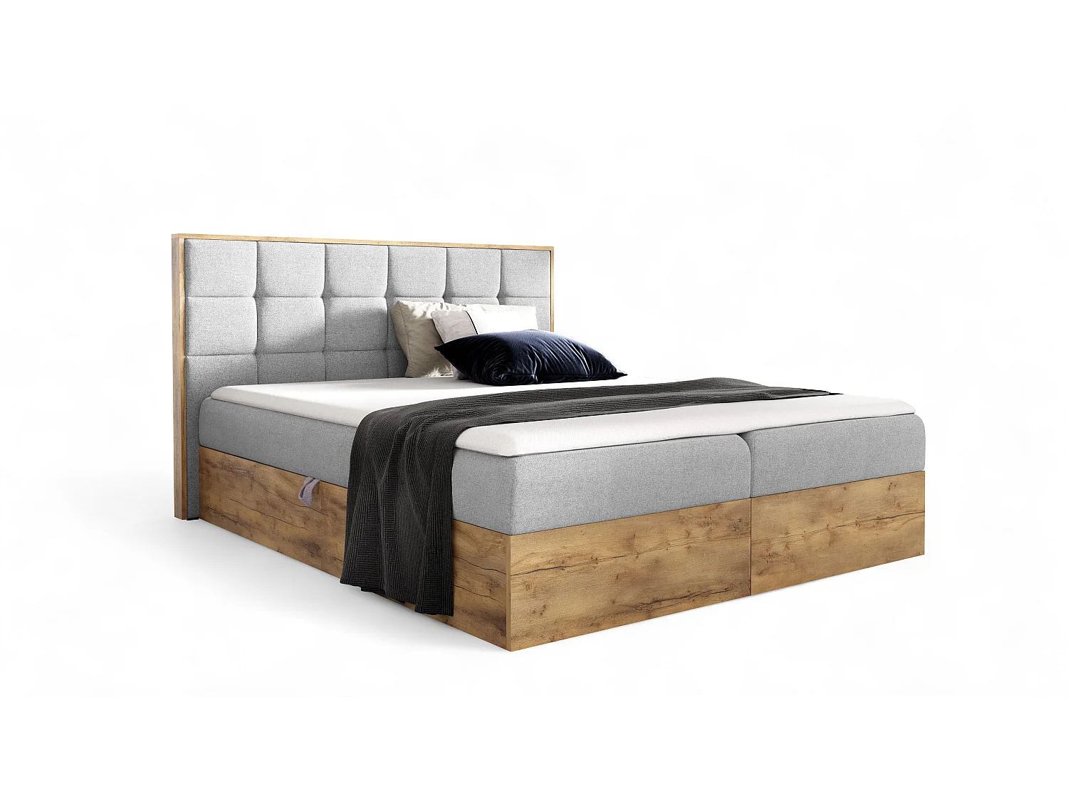 AX LIVING Boxspringbett 160x200 mit Bettkasten Vendio in Hellgrau