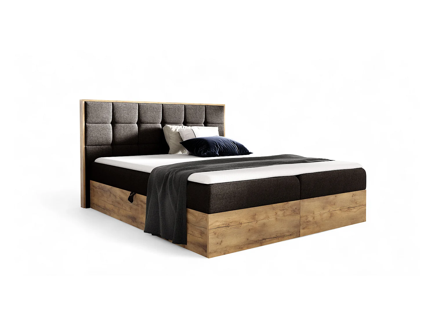 AX LIVING lit boxspring 180x200 avec coffre de rangement Vendio brun