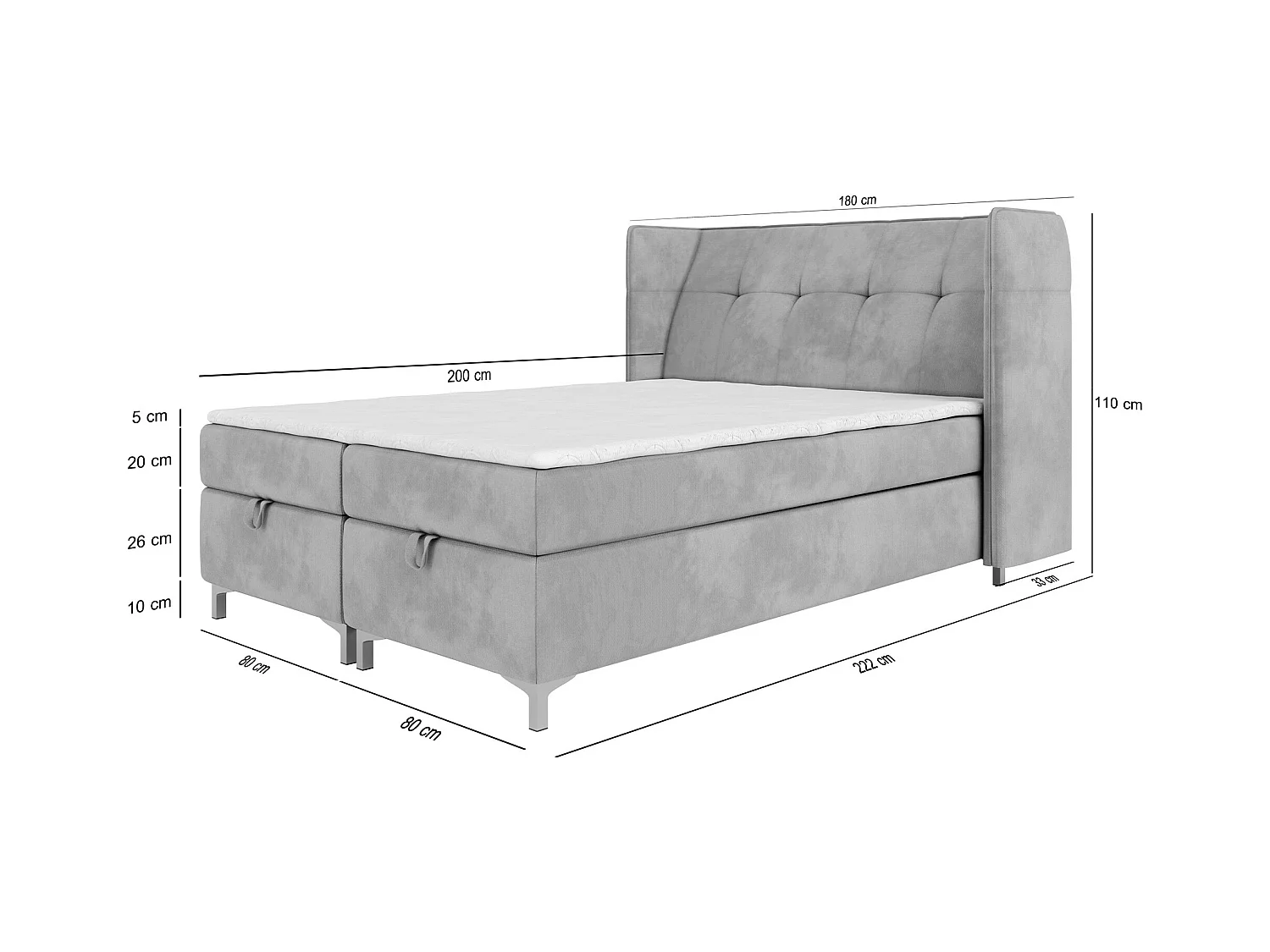 AX LIVING Boxspringbett 160x200 mit Bettkasten Salvio in Creme