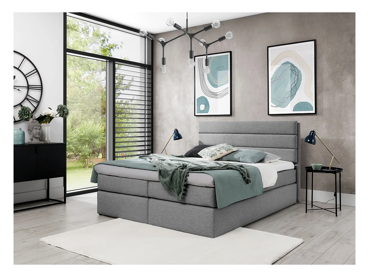 AX LIVING Boxspringbett 140x200 mit Matratze und Topper Sequoio Grau