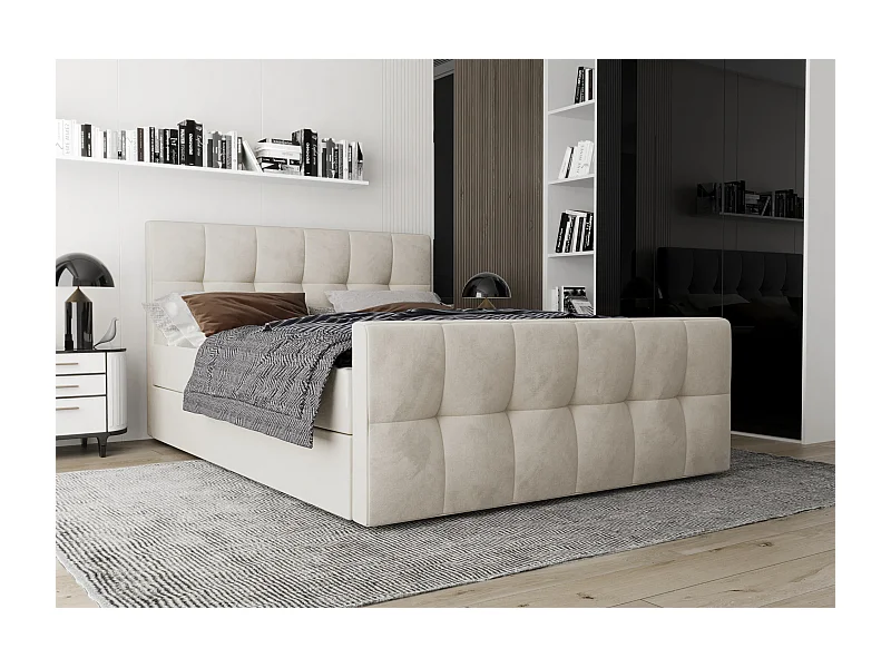 AX LIVING Boxspringbett 180x200 mit Bettkasten Settlio in Creme Stil