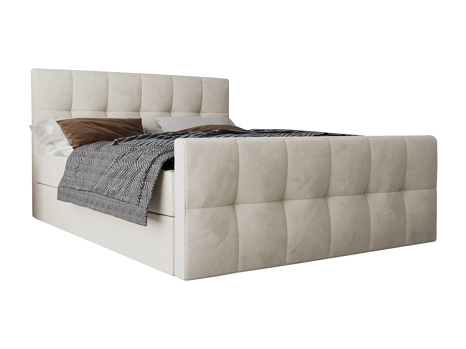 AX LIVING lit boxspring 180x200 avec coffre de rangement Settlio en crème style sans surmatelas