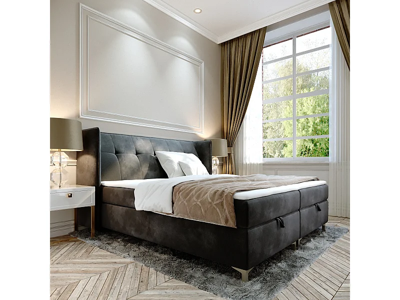 AX LIVING Boxspringbett 160x200 mit Bettkasten Salvio in Grau