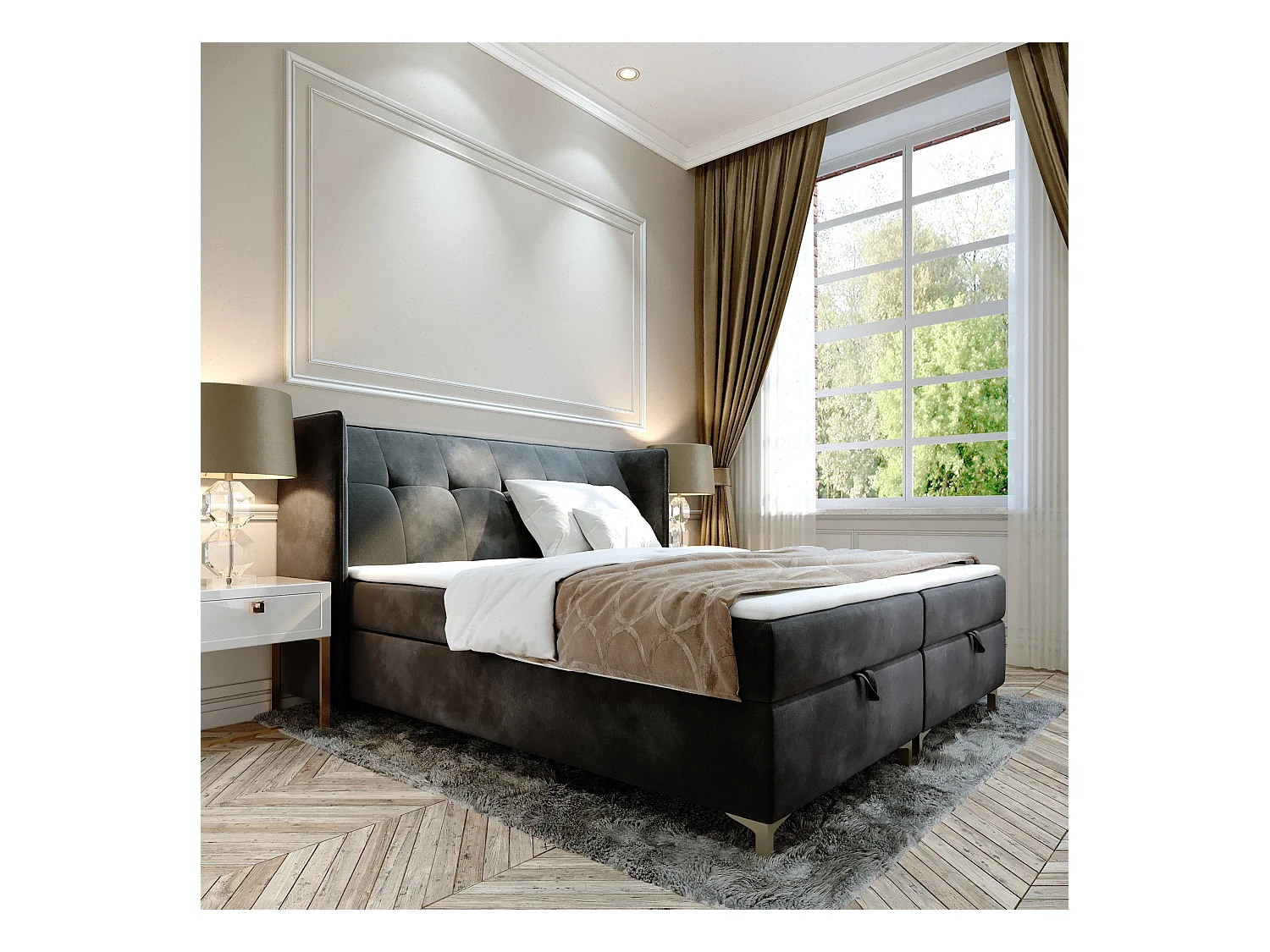 AX LIVING Boxspringbett 160x200 mit Bettkasten Salvio in Grau