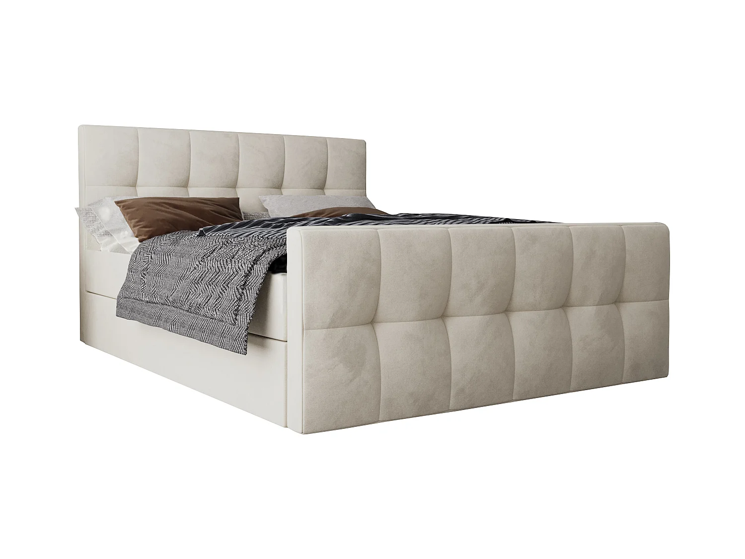 AX LIVING Boxspringbett 140x200 mit Bettkasten Settlio in Creme Stil