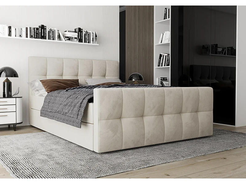 AX LIVING Boxspringbett 140x200 mit Bettkasten Settlio in Creme Stil