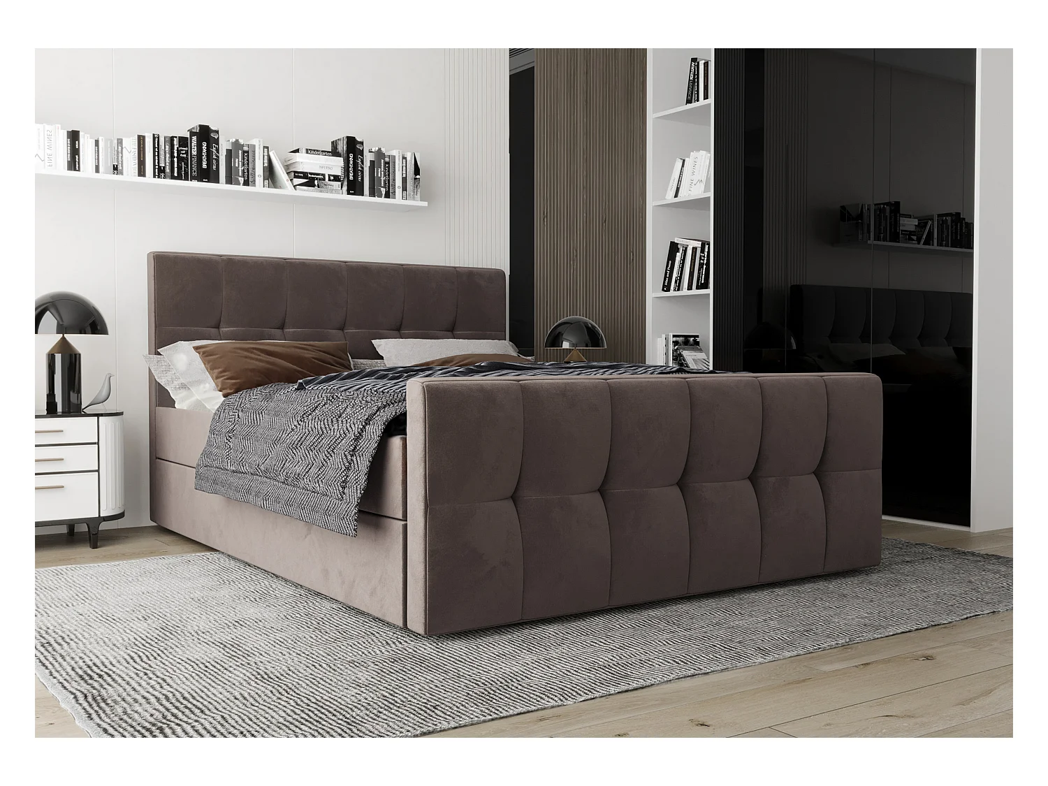 AX LIVING Boxspringbett 160x200 mit Bettkasten Settlio in Braun Stil