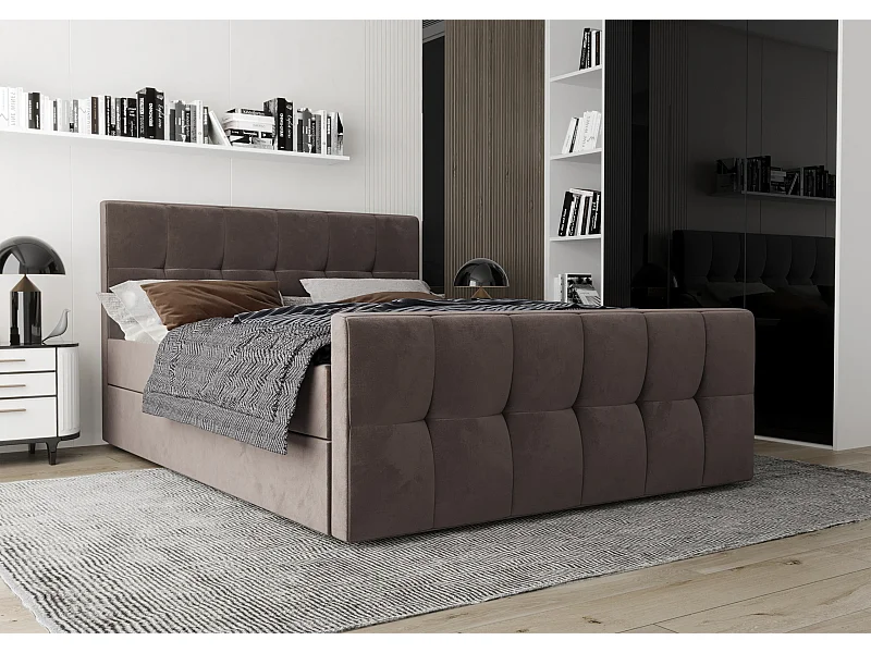 AX LIVING lit boxspring 160x200 avec coffre de rangement Settlio en brun style