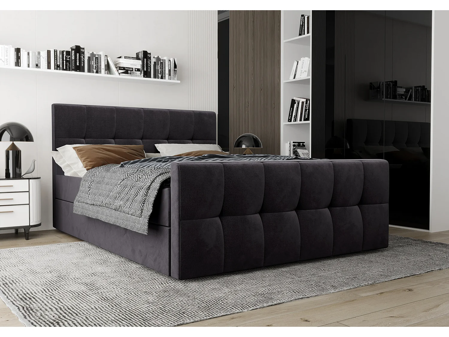 AX LIVING Boxspringbett 180x200 mit Bettkasten Settlio in Grau Stil