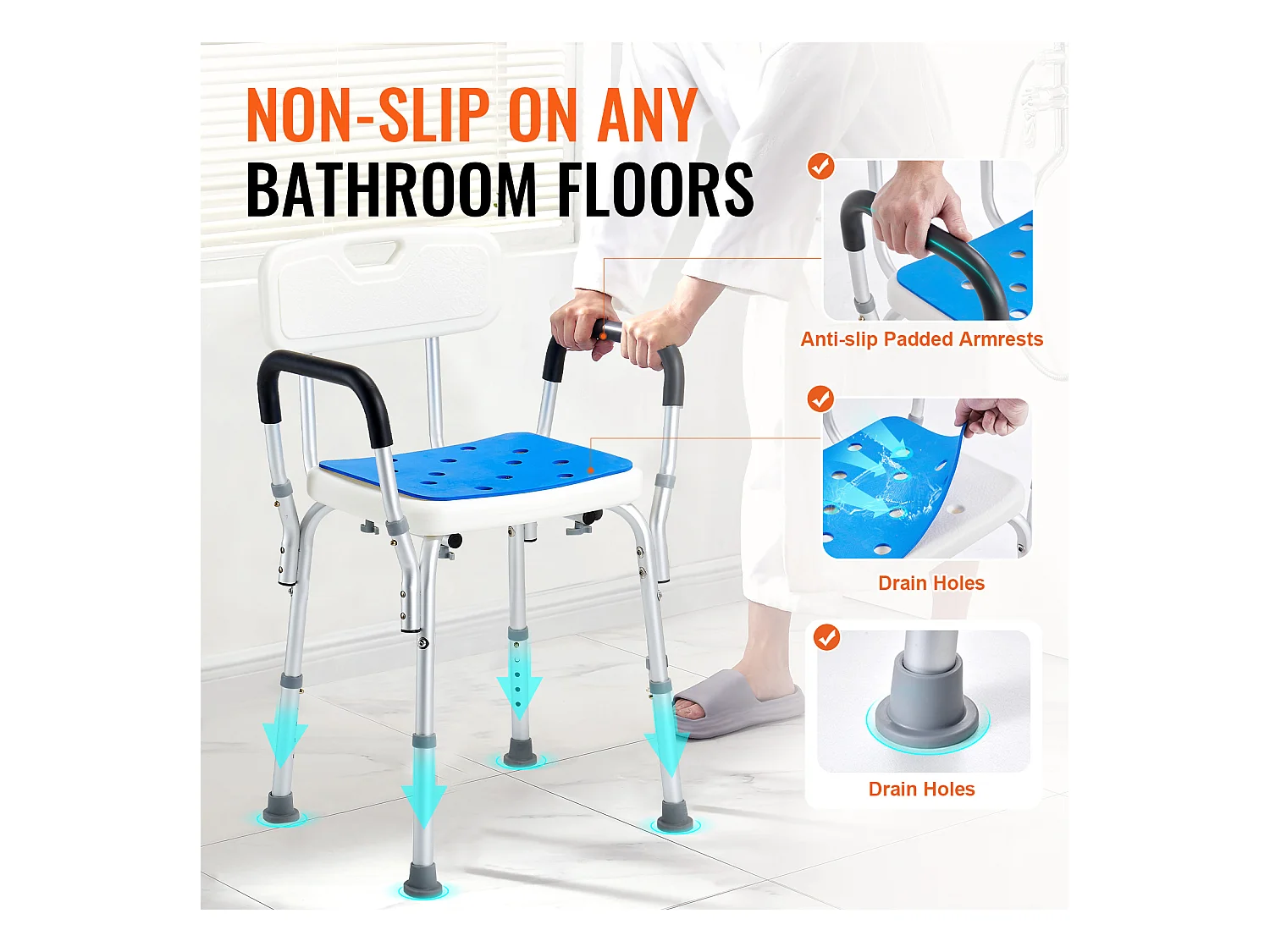 Chaise de Douche SucceBuy Chaise de Douche Robuste de 400 lb avec Hauteur Réglable, Surface Antidérapante, Idéale pour la Baignoire et la Douche