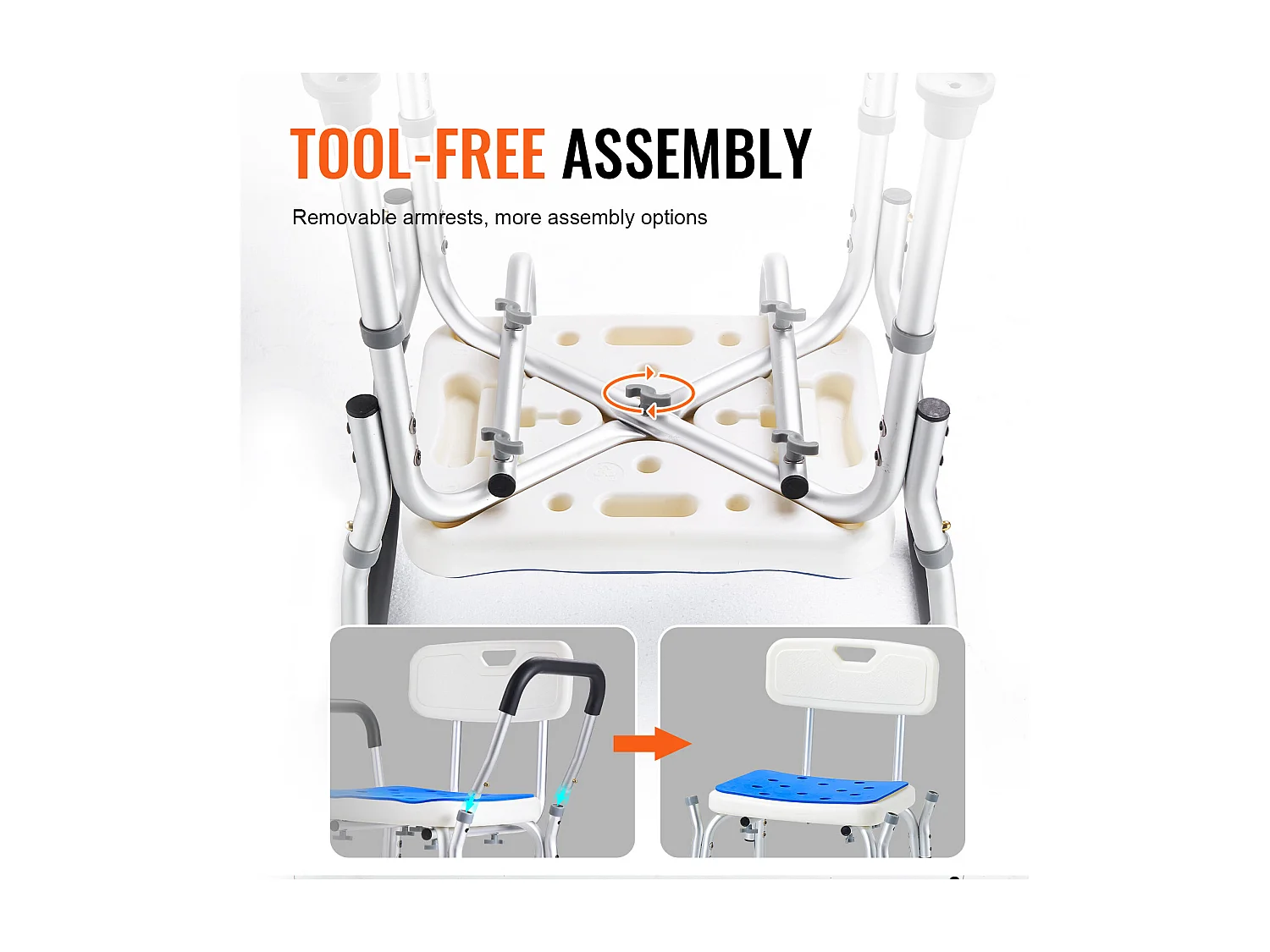 Duschstuhl SucceBuy, 180 kg, Robust, mit Verstellbarer Höhe, Rutschfester Oberfläche, Ideal für Badewanne und Dusche