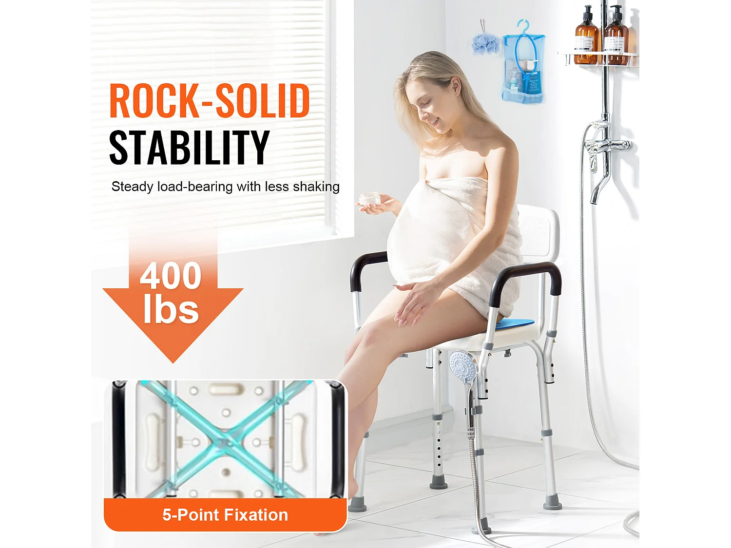 Duschstuhl SucceBuy, 180 kg, Robust, mit Verstellbarer Höhe, Rutschfester Oberfläche, Ideal für Badewanne und Dusche