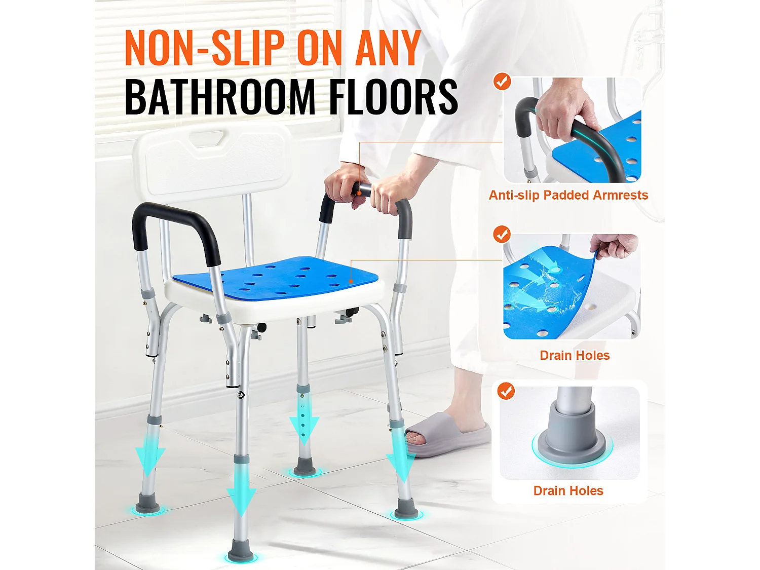 Duschstuhl SucceBuy, 180 kg, Robust, mit Verstellbarer Höhe, Rutschfester Oberfläche, Ideal für Badewanne und Dusche