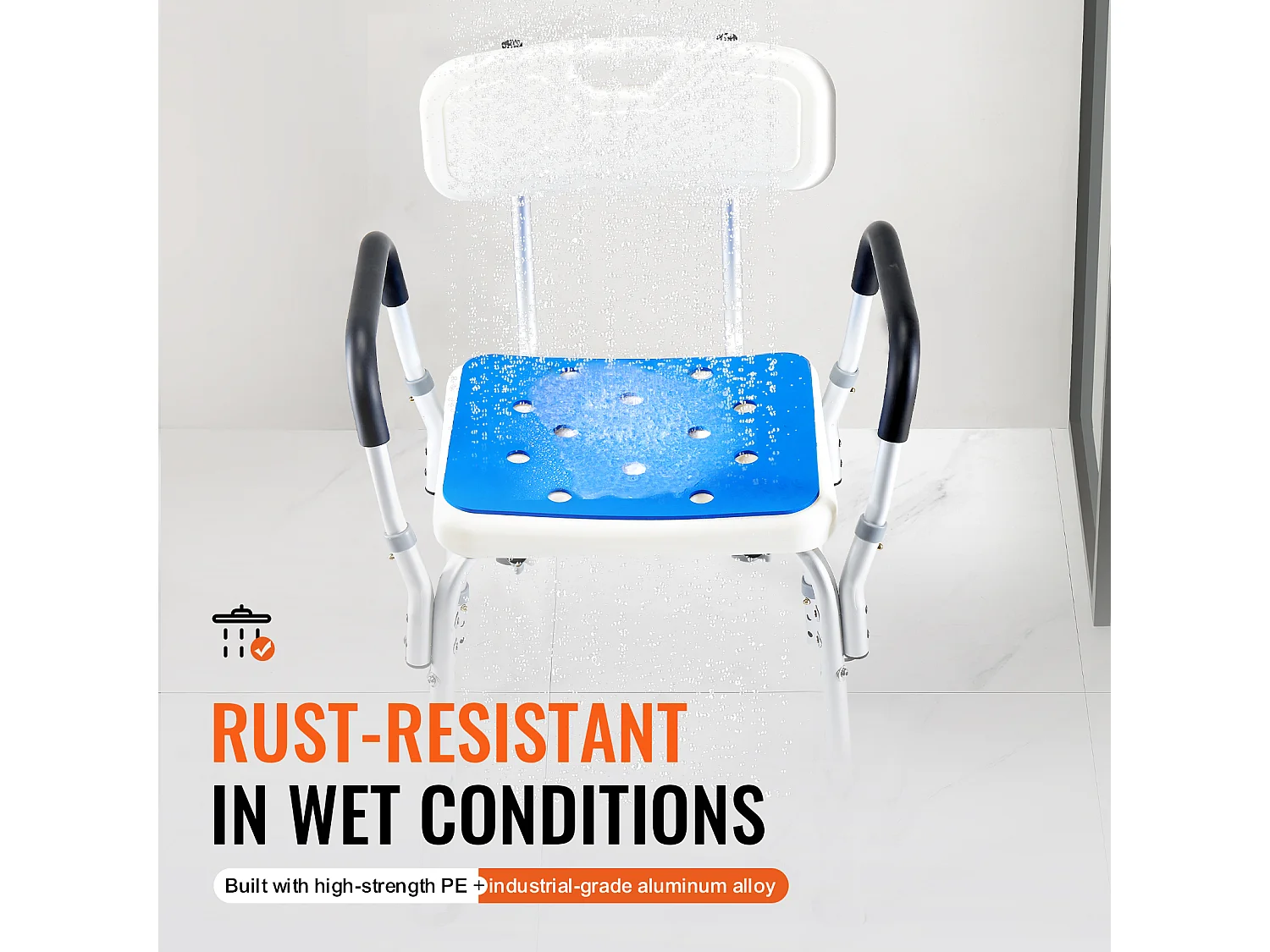 Duschstuhl SucceBuy, 180 kg, Robust, mit Verstellbarer Höhe, Rutschfester Oberfläche, Ideal für Badewanne und Dusche