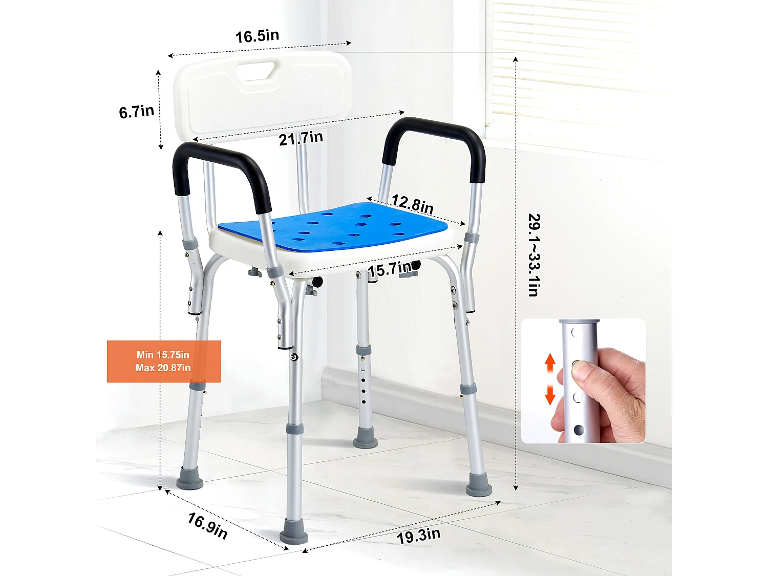 Duschstuhl SucceBuy, 180 kg, Robust, mit Verstellbarer Höhe, Rutschfester Oberfläche, Ideal für Badewanne und Dusche