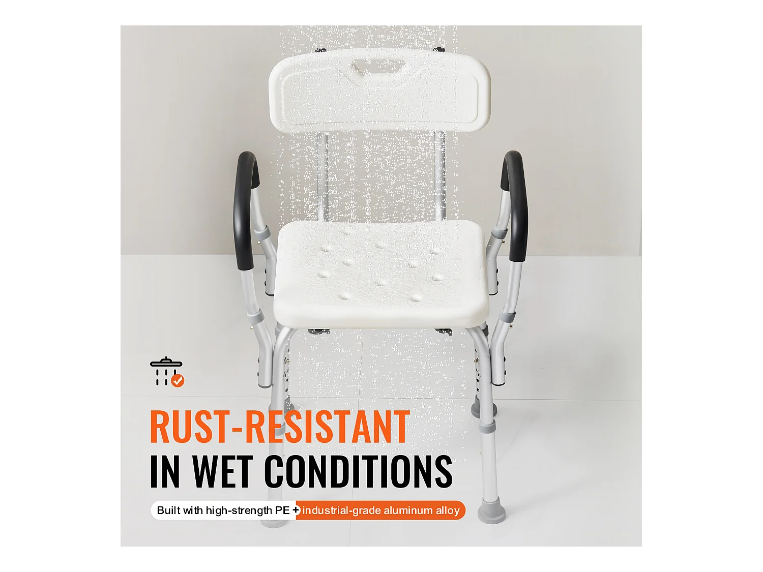 Chaise de Douche SucceBuy avec Dossier et Accoudoirs, Banc de Bain à Hauteur Réglable, Capacité de 350 lb