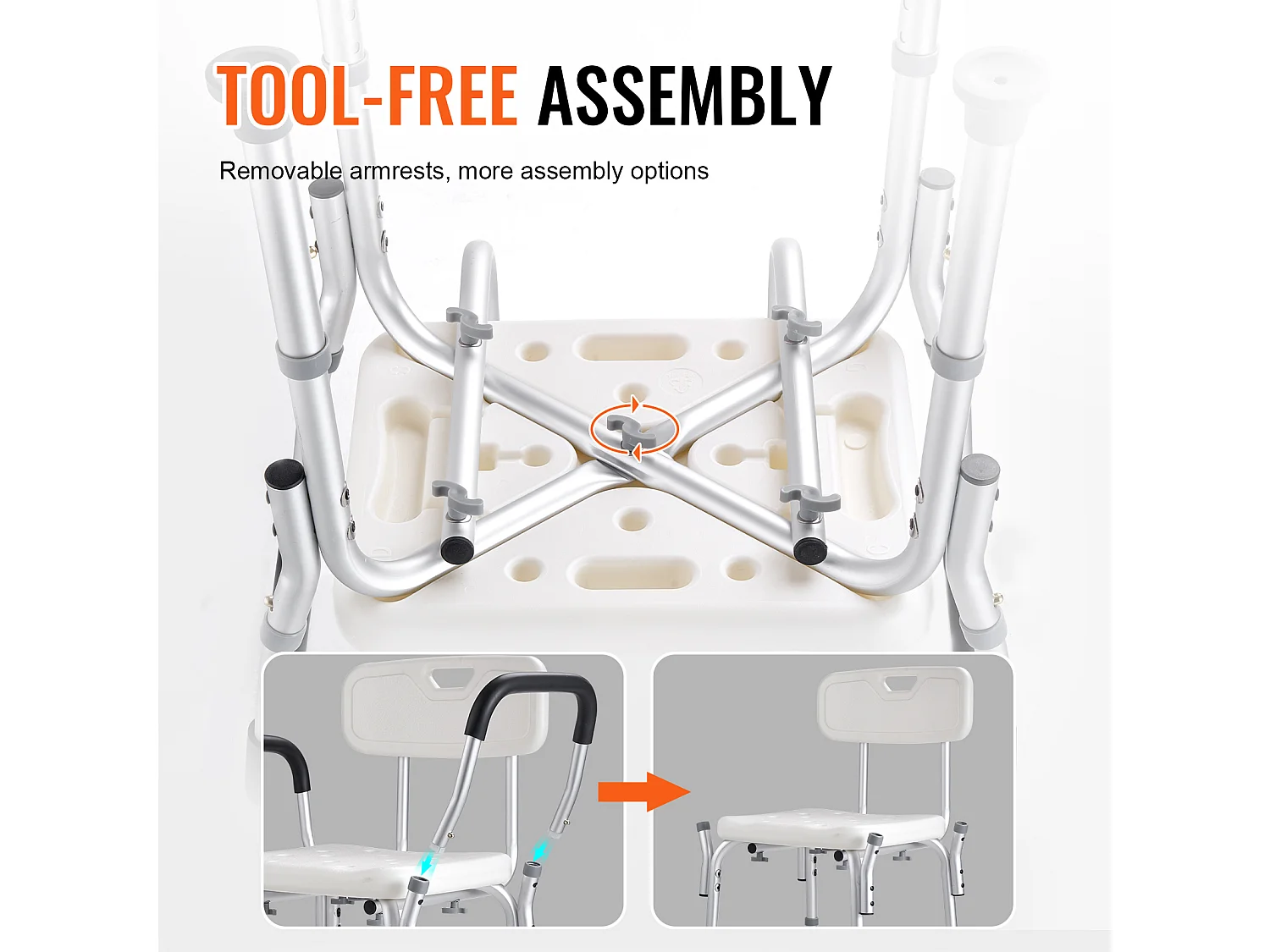 Duschstuhl SucceBuy Duschstuhl mit Rückenlehne und Armlehnen, Höhenverstellbare Badebank, 158 kg Tragkraft