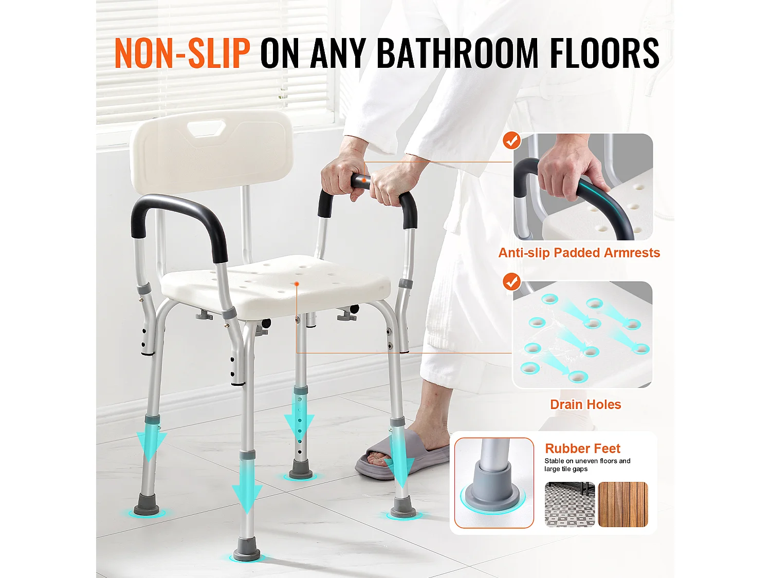 Duschstuhl SucceBuy Duschstuhl mit Rückenlehne und Armlehnen, Höhenverstellbare Badebank, 158 kg Tragkraft