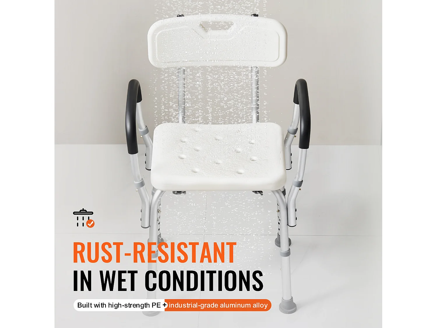 Duschstuhl SucceBuy Duschstuhl mit Rückenlehne und Armlehnen, Höhenverstellbare Badebank, 158 kg Tragkraft