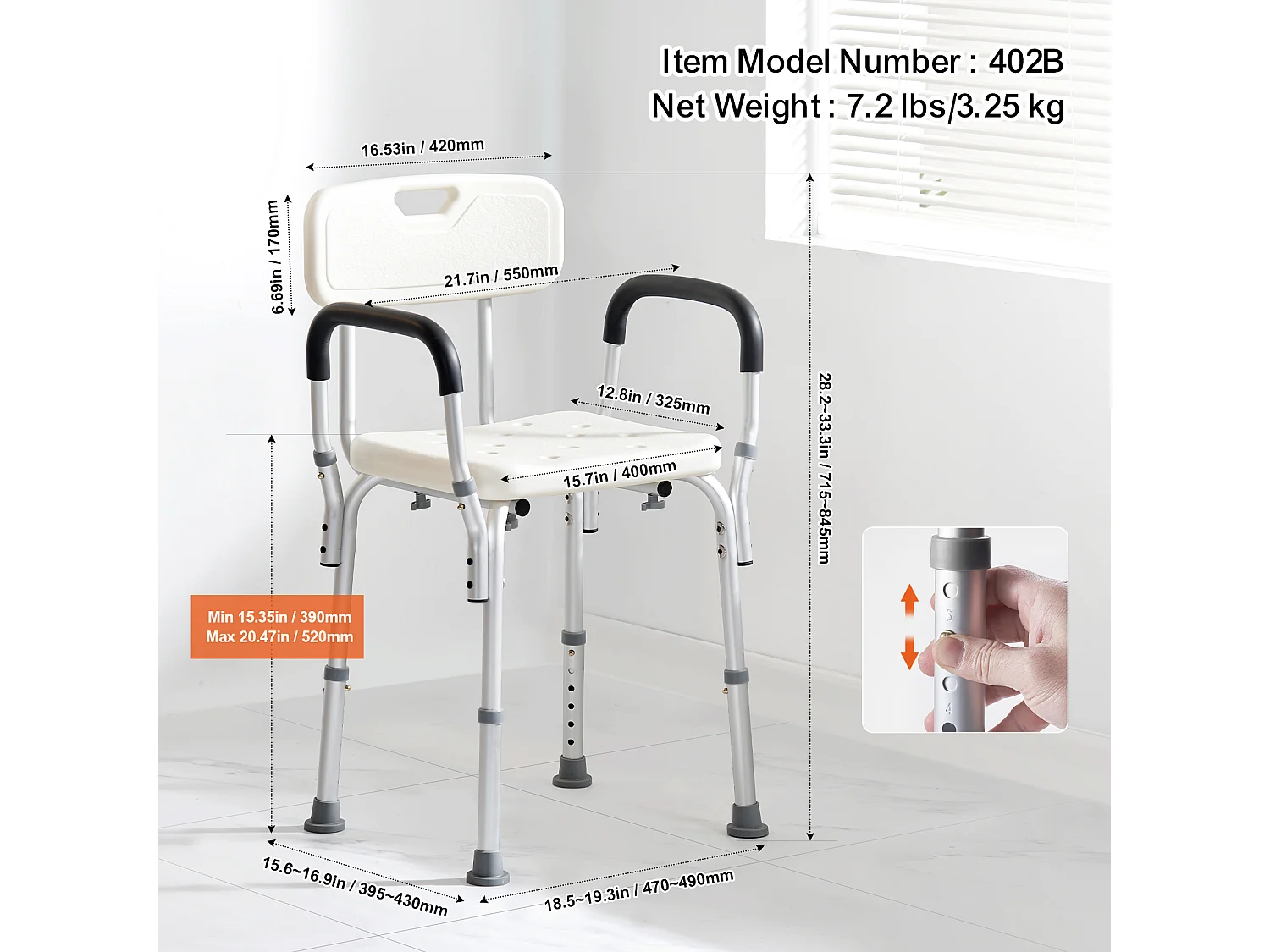 Duschstuhl SucceBuy Duschstuhl mit Rückenlehne und Armlehnen, Höhenverstellbare Badebank, 158 kg Tragkraft