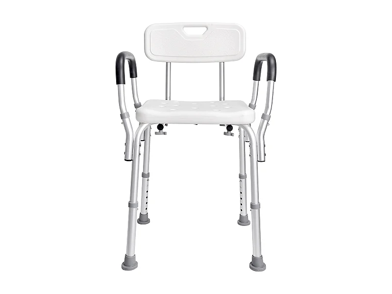 Cadeira de Banho SucceBuy com Encosto e Braços, Banco de Banho com Altura Regulável, Capacidade para 168 kg