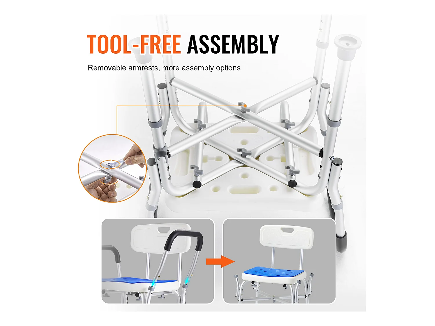 Chaise de Douche SucceBuy Chaise de Douche Robuste de 400 lb avec Hauteur Réglable, Spécialement Conçue pour un Confort Accru Dans la Baignoire