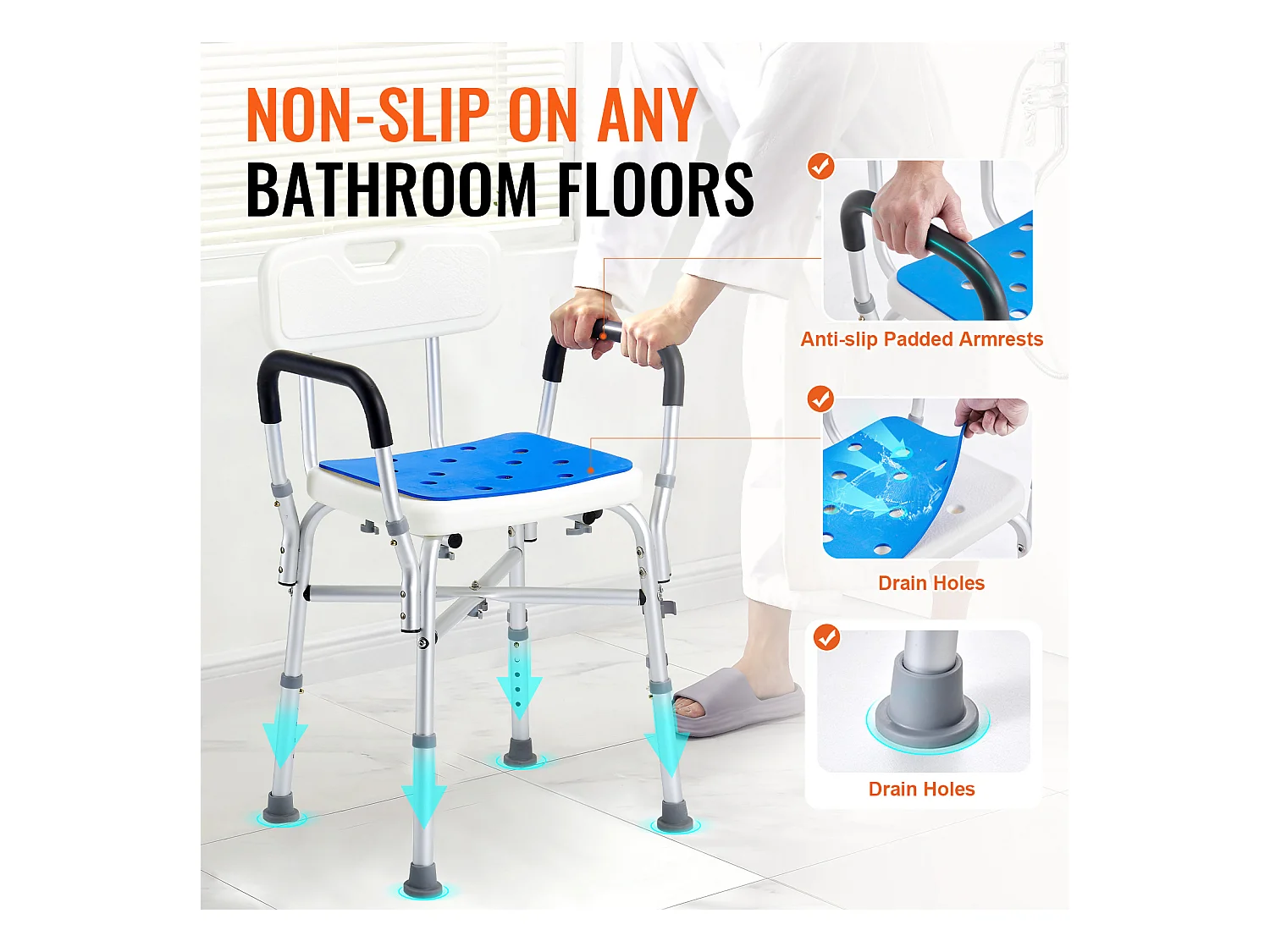 Chaise de Douche SucceBuy Chaise de Douche Robuste de 400 lb avec Hauteur Réglable, Spécialement Conçue pour un Confort Accru Dans la Baignoire