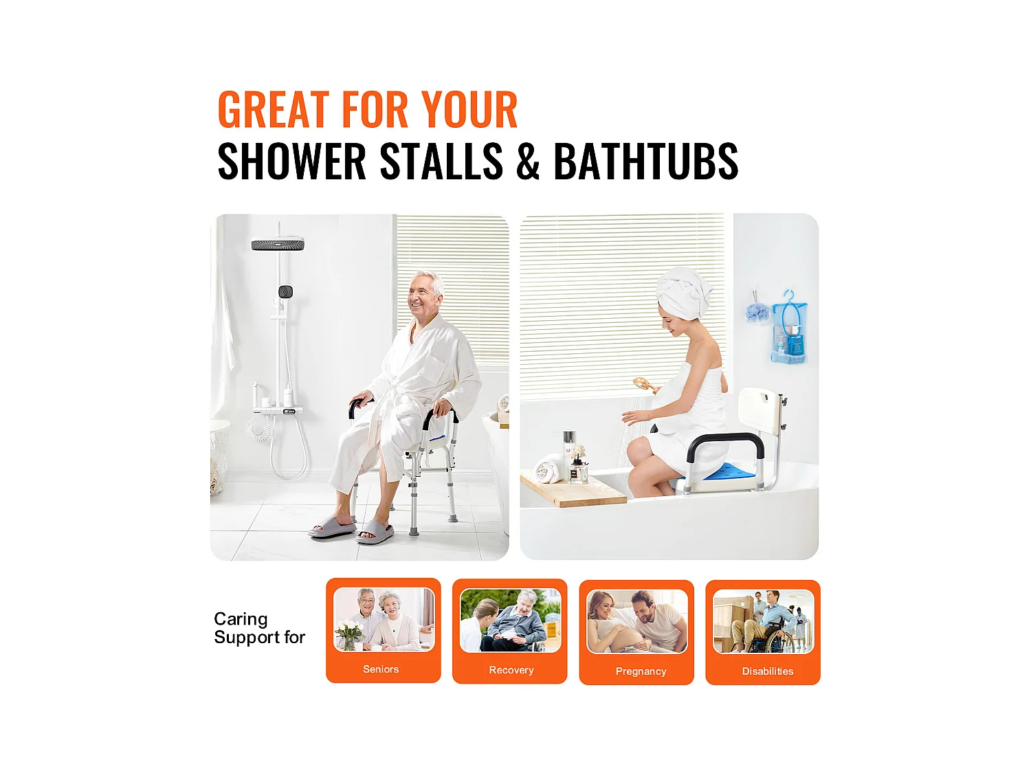 Chaise de Douche SucceBuy Chaise de Douche Robuste de 400 lb avec Hauteur Réglable, Spécialement Conçue pour un Confort Accru Dans la Baignoire