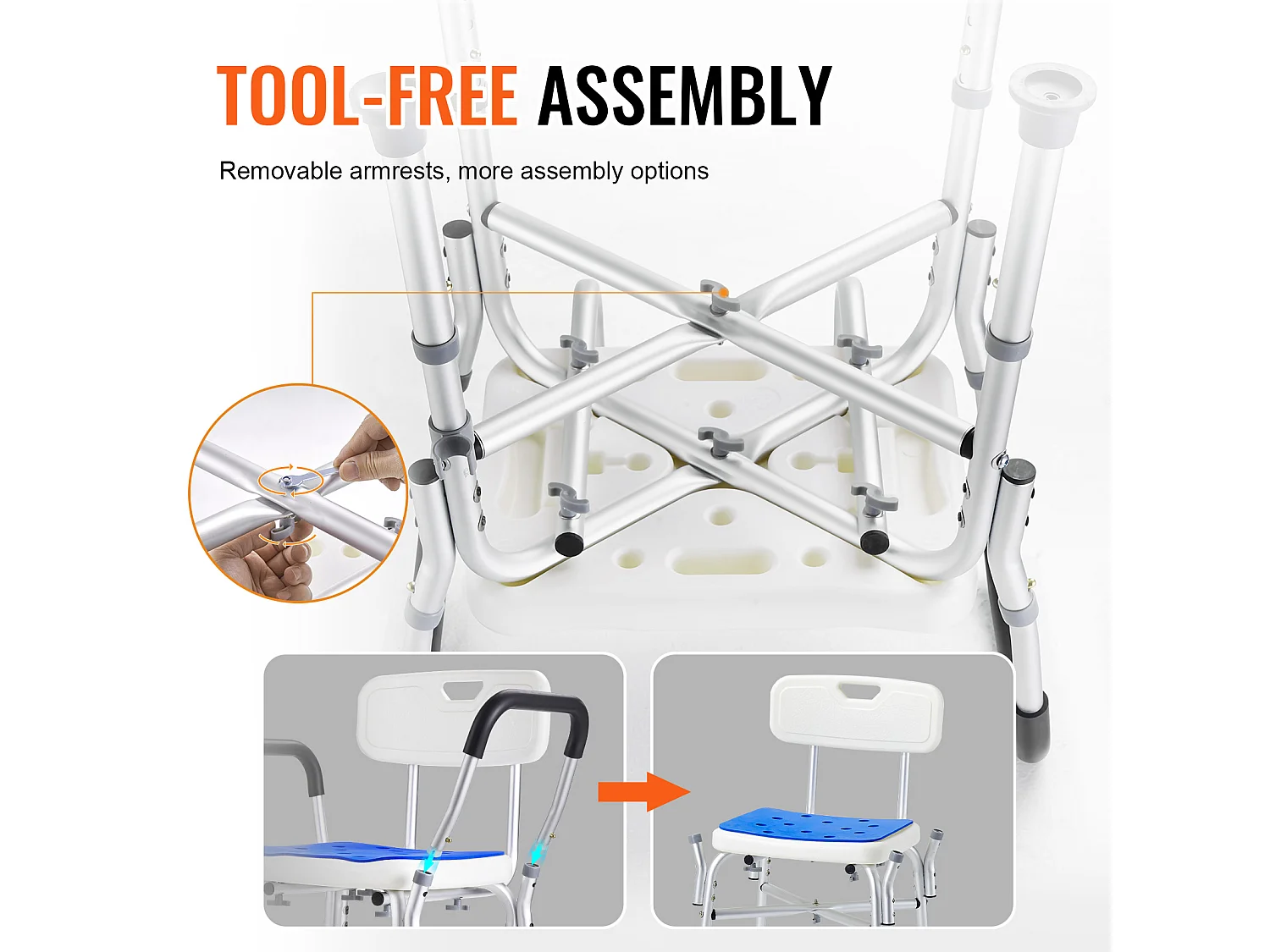 Chaise de Douche SucceBuy Chaise de Douche Robuste de 400 lb avec Hauteur Réglable, Spécialement Conçue pour un Confort Accru Dans la Baignoire