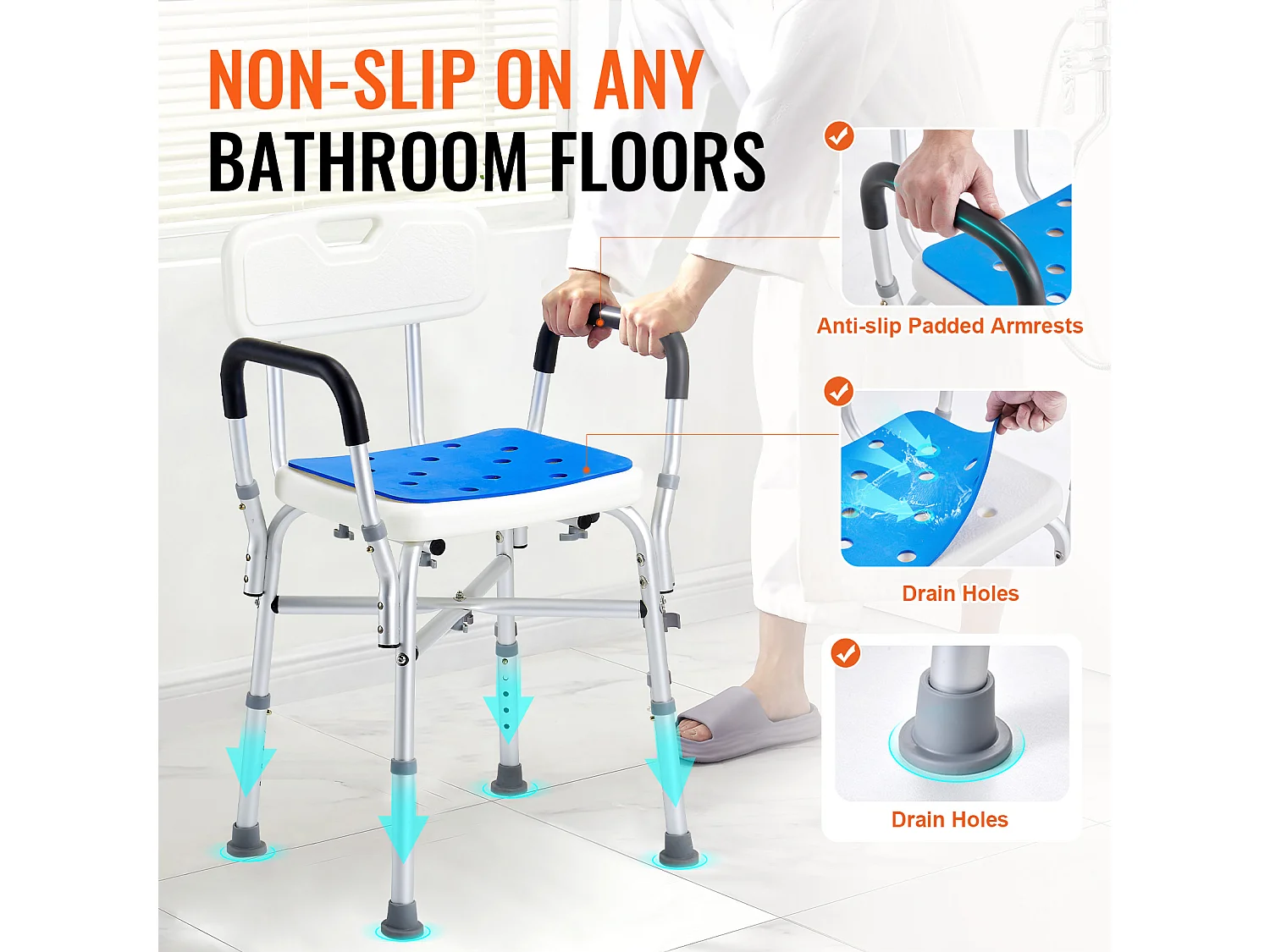 Chaise de Douche SucceBuy Chaise de Douche Robuste de 400 lb avec Hauteur Réglable, Spécialement Conçue pour un Confort Accru Dans la Baignoire